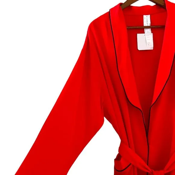 Fabletics NEW Eco-satin Robe In Strawberry Red With Black Trim Size M
