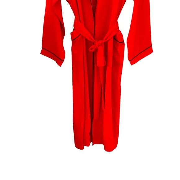 Fabletics NEW Eco-satin Robe In Strawberry Red With Black Trim Size M