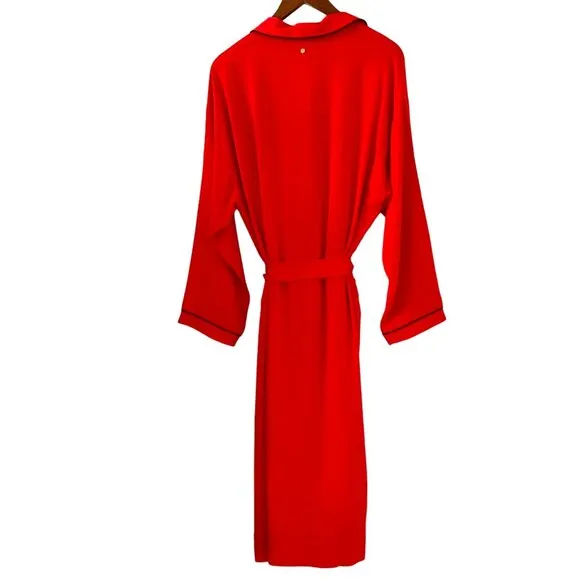 Fabletics NEW Eco-satin Robe In Strawberry Red With Black Trim Size M