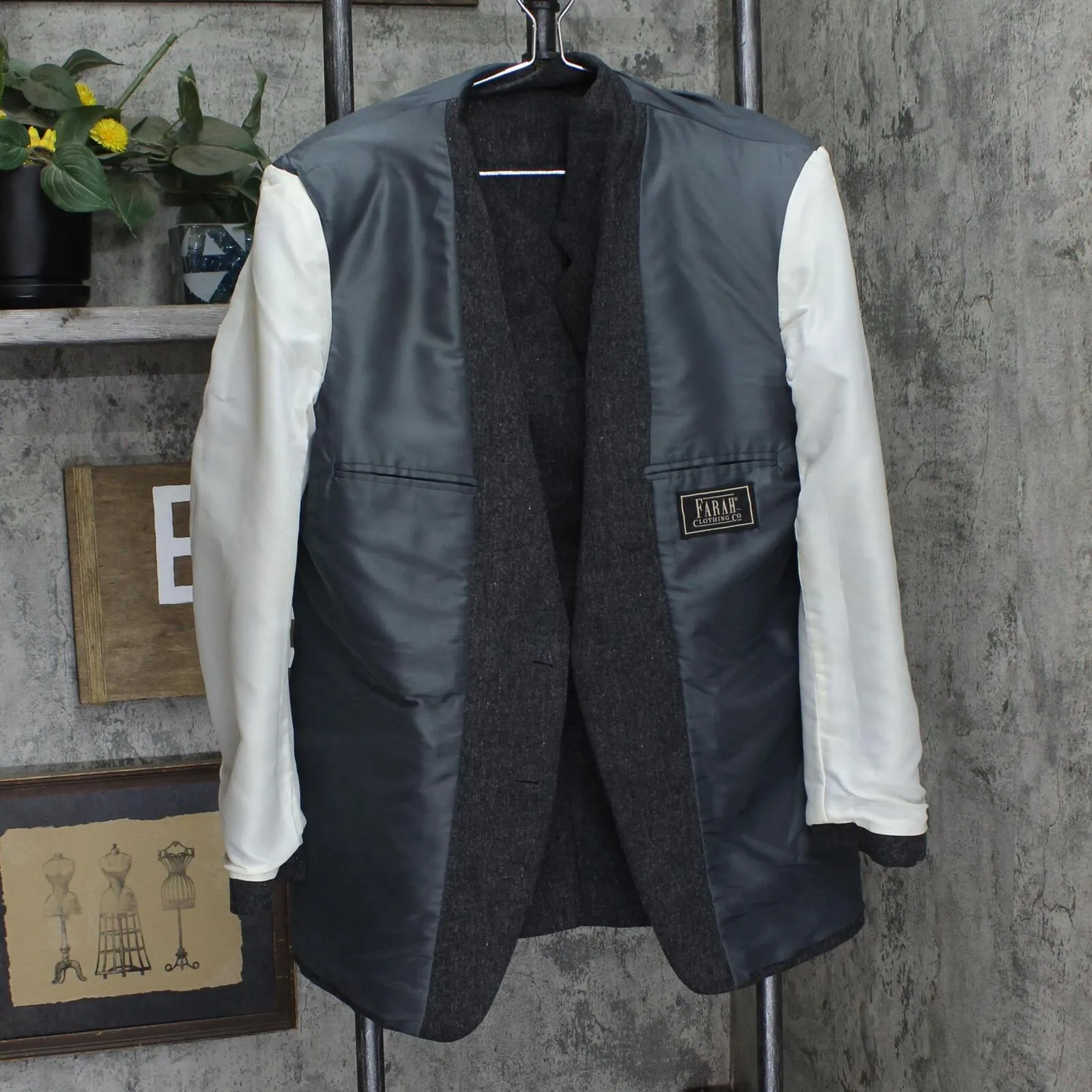 Farah Mens Wool 2 Button Suit Jacket Coat 166e8d48517614 Gray See Measurements