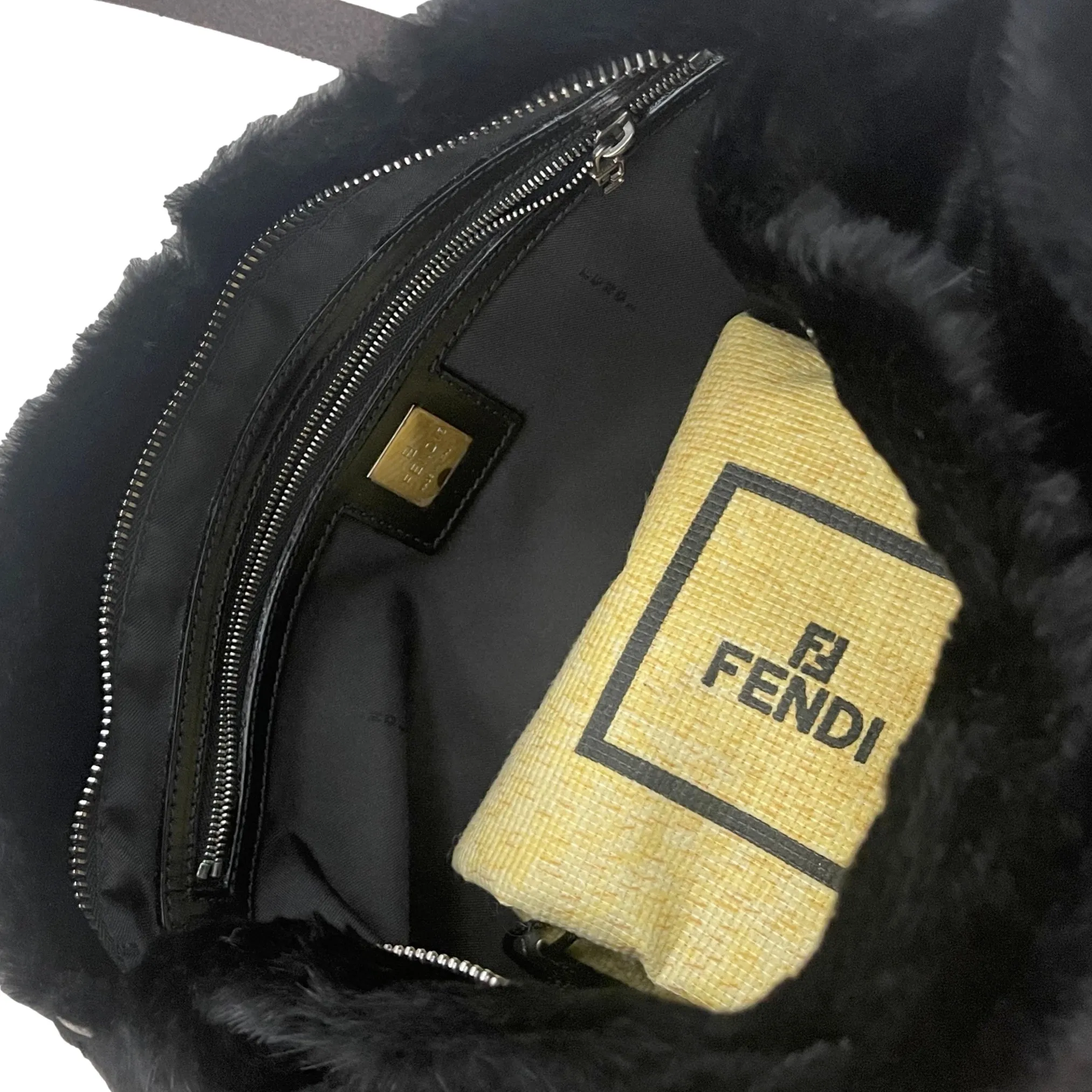 Fendi Black Fur Logo Shoulder Bag