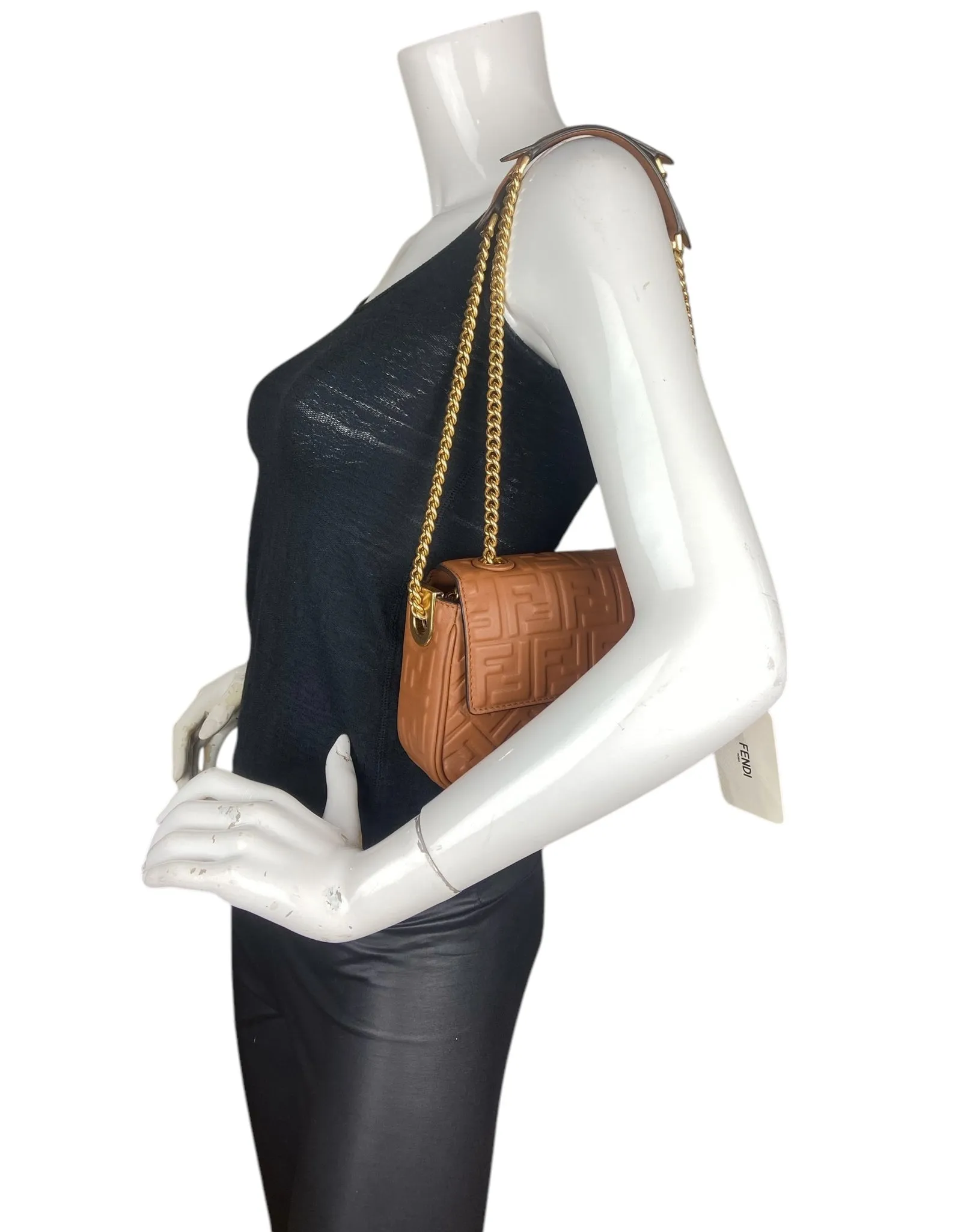 Fendi Brown Embossed Baguette Chain Midi