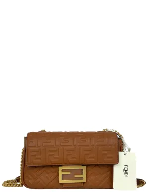 Fendi Brown Embossed Baguette Chain Midi