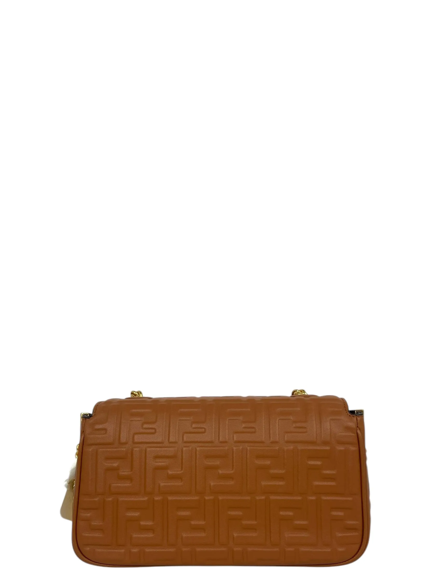Fendi Brown Embossed Baguette Chain Midi