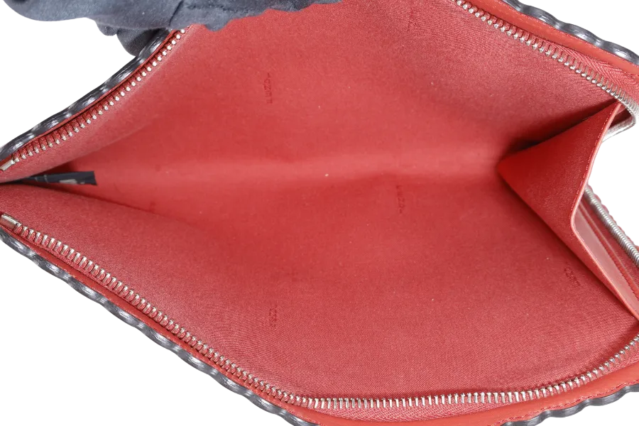 FENDI BUG'S EYE LEATHER CLUTCH BRICK COLOR WITH DUST COVER AND BOX