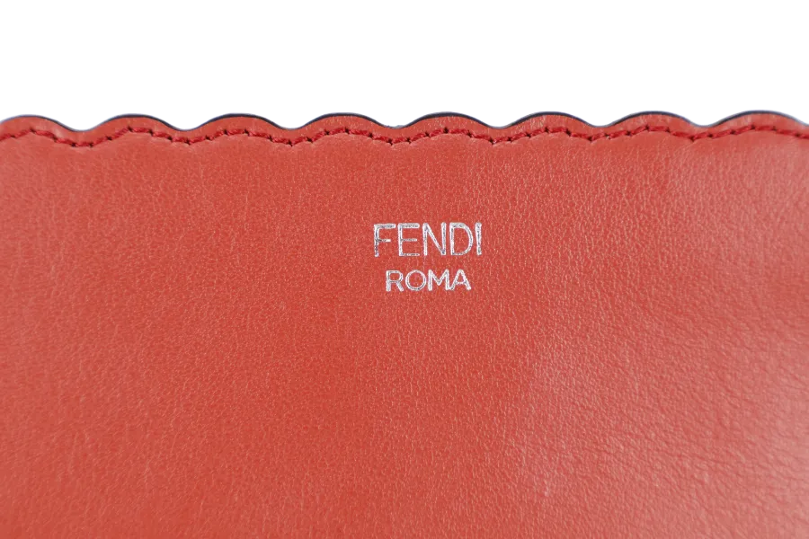 FENDI BUG'S EYE LEATHER CLUTCH BRICK COLOR WITH DUST COVER AND BOX