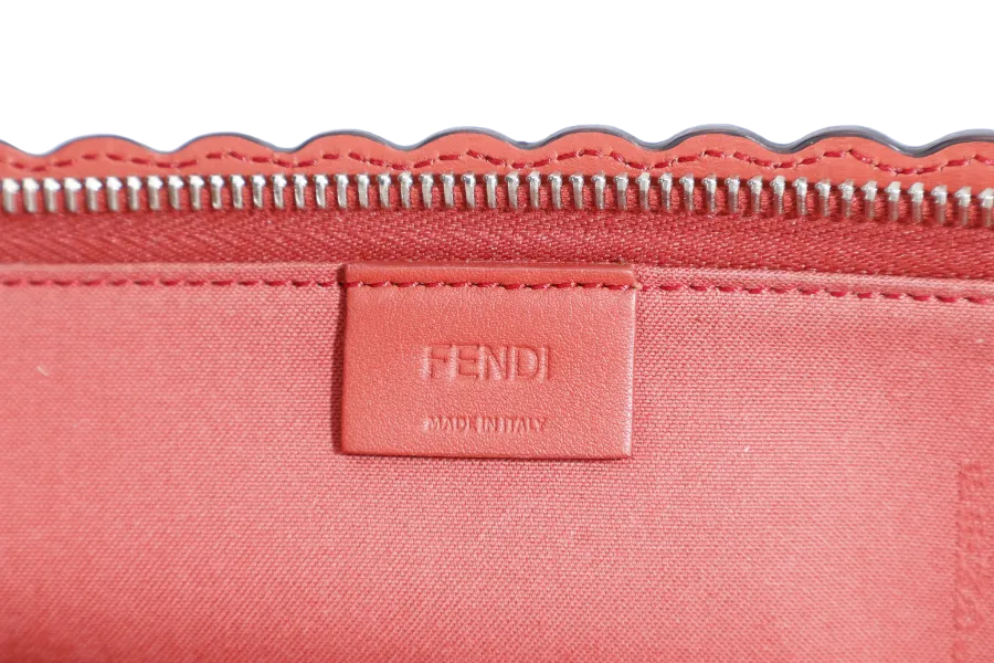 FENDI BUG'S EYE LEATHER CLUTCH BRICK COLOR WITH DUST COVER AND BOX