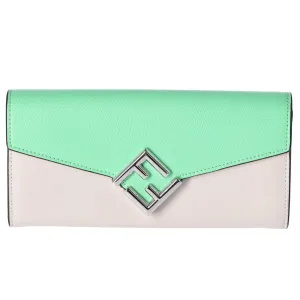 FENDI FF Diamond Long Wallet 8M0251 Cream Light Green Leather
