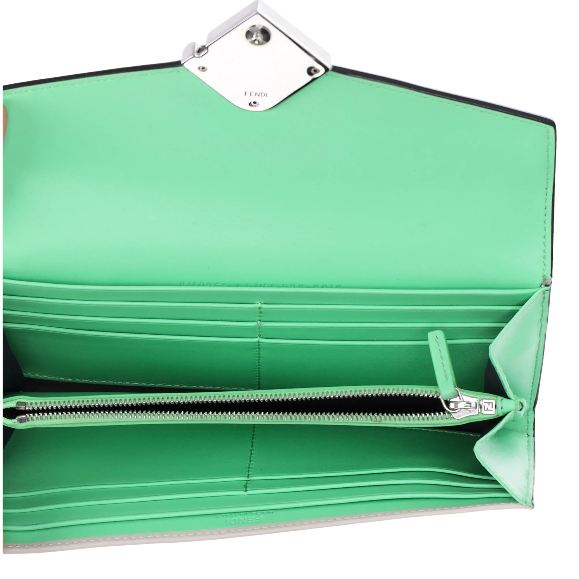 FENDI FF Diamond Long Wallet 8M0251 Cream Light Green Leather