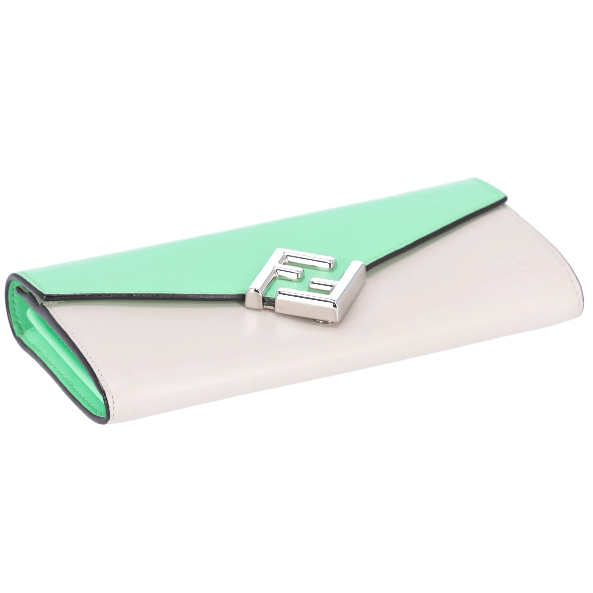 FENDI FF Diamond Long Wallet 8M0251 Cream Light Green Leather