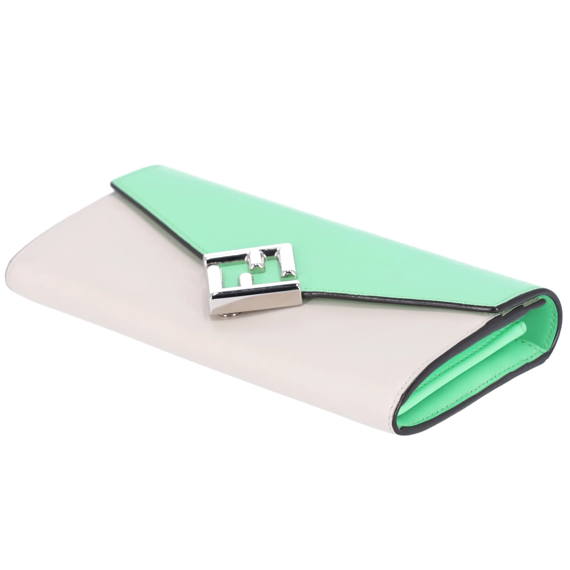FENDI FF Diamond Long Wallet 8M0251 Cream Light Green Leather