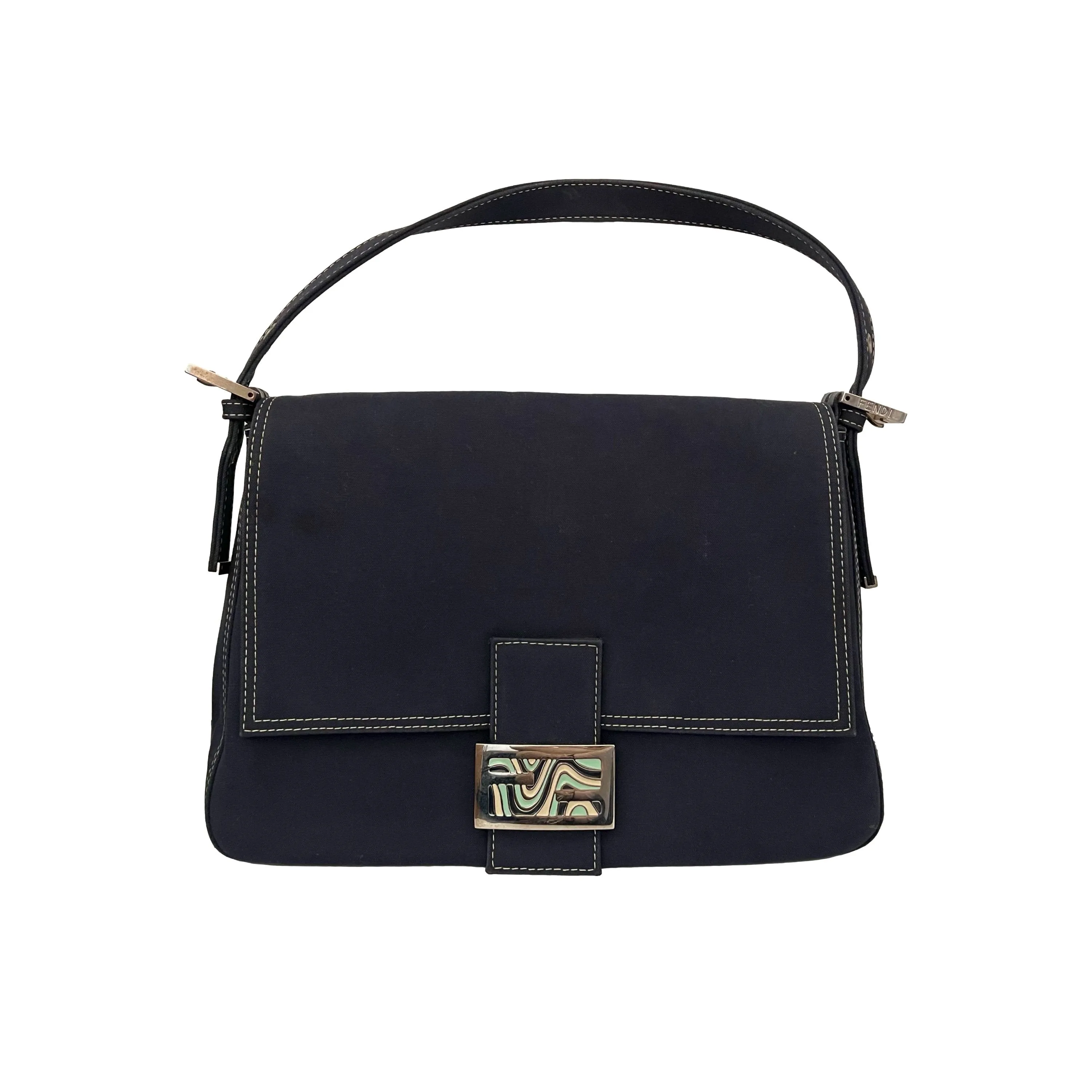 Fendi Navy Denim Logo Shoulder Bag