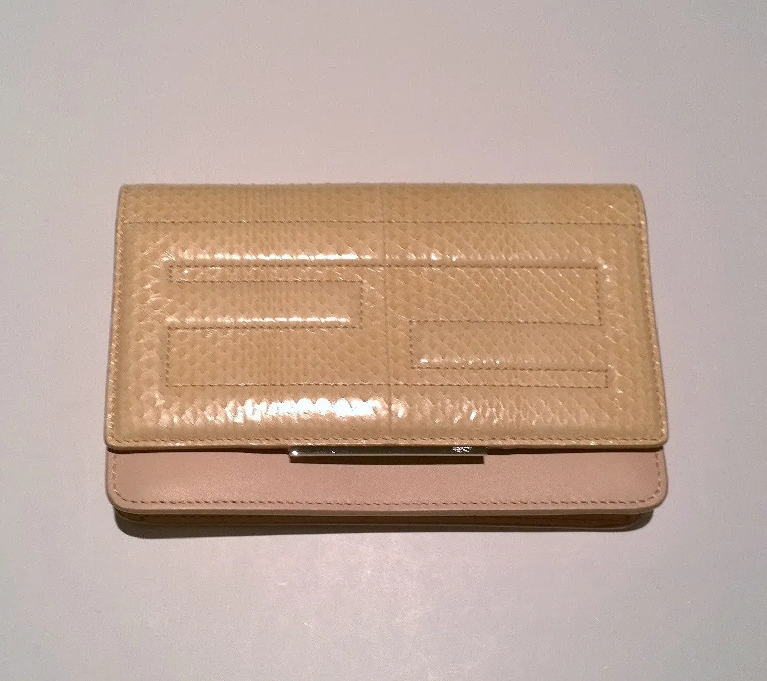 Fendi Tube Shell Pink Elaphe Bag Chain Clutch