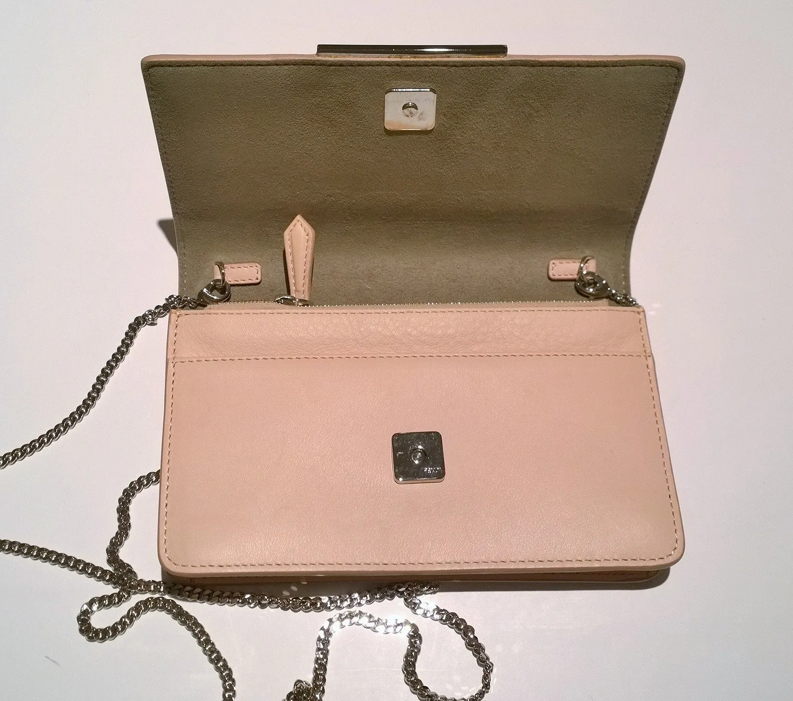 Fendi Tube Shell Pink Elaphe Bag Chain Clutch