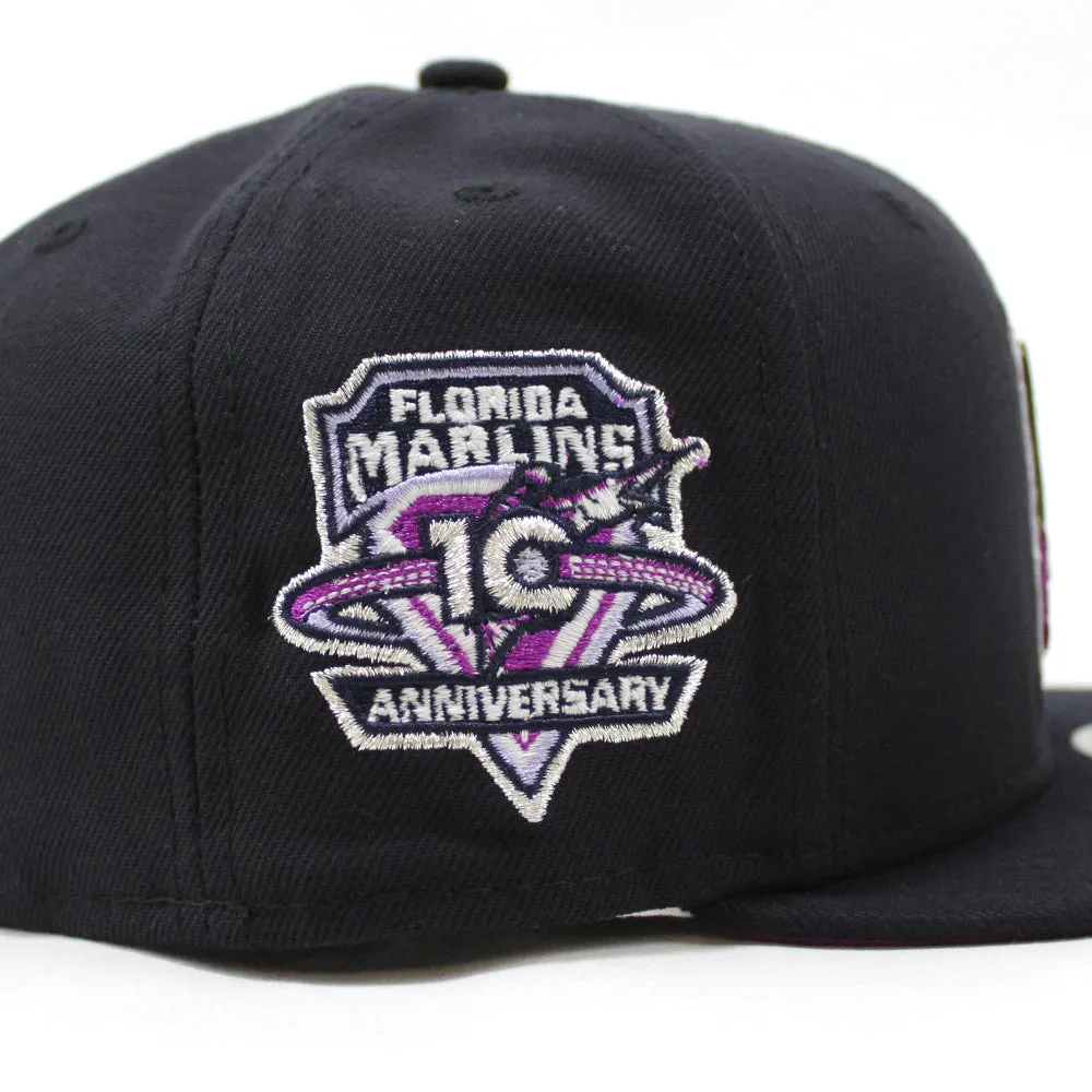 Florida Marlins 10th Anniversary New Era 59Fifty Fitted Hat (GITD Navy Grape Under brim)