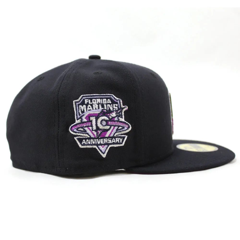 Florida Marlins 10th Anniversary New Era 59Fifty Fitted Hat (GITD Navy Grape Under brim)