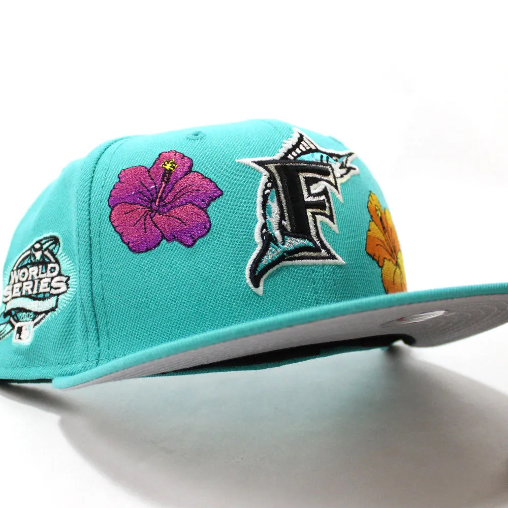 Florida Marlins Flowers 100 Anniversary New Era 59Fifty Fitted Hat (Glow in the Dark Teal Grey Under brim)