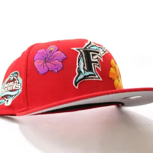 Florida Marlins Flowers 2003 World Series 100 Anniversary New Era 59Fifty Fitted Hat (Glow in the Dark Red Gray Under brim)