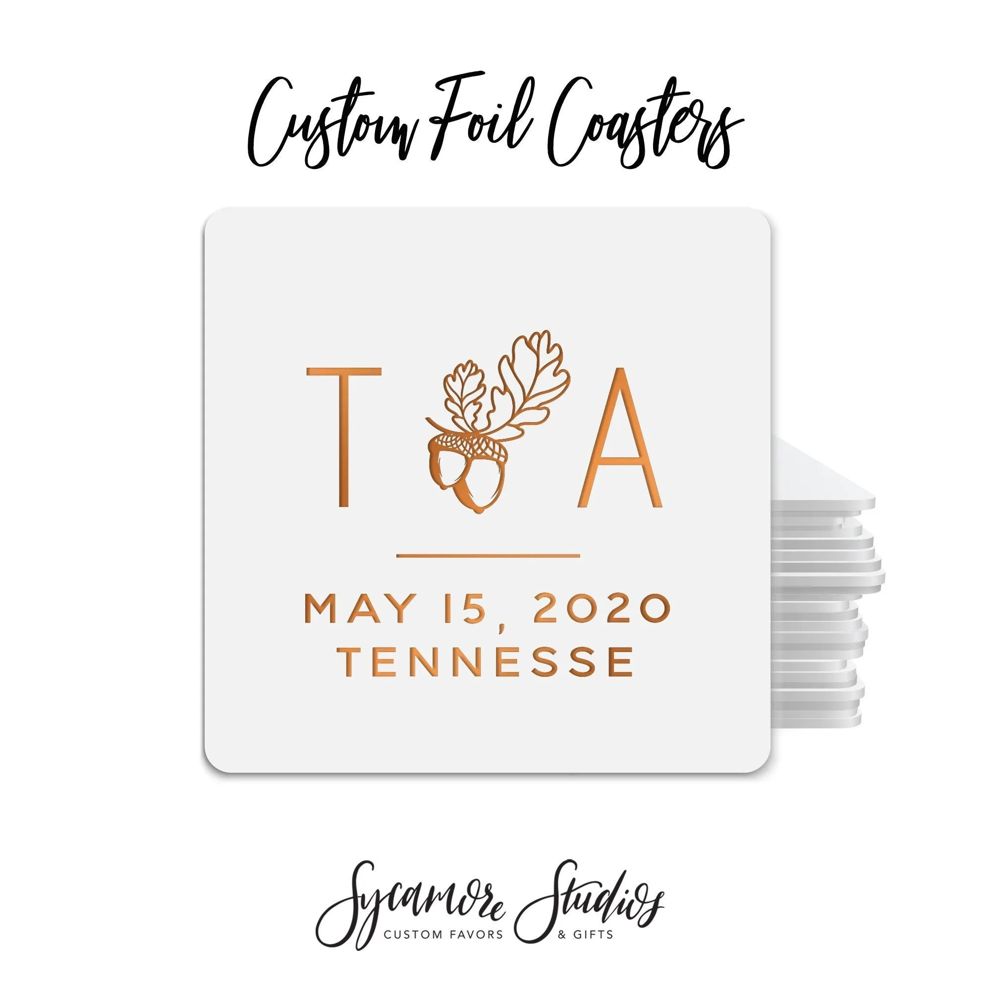 Foiled Wedding Coaster #16 - Oak