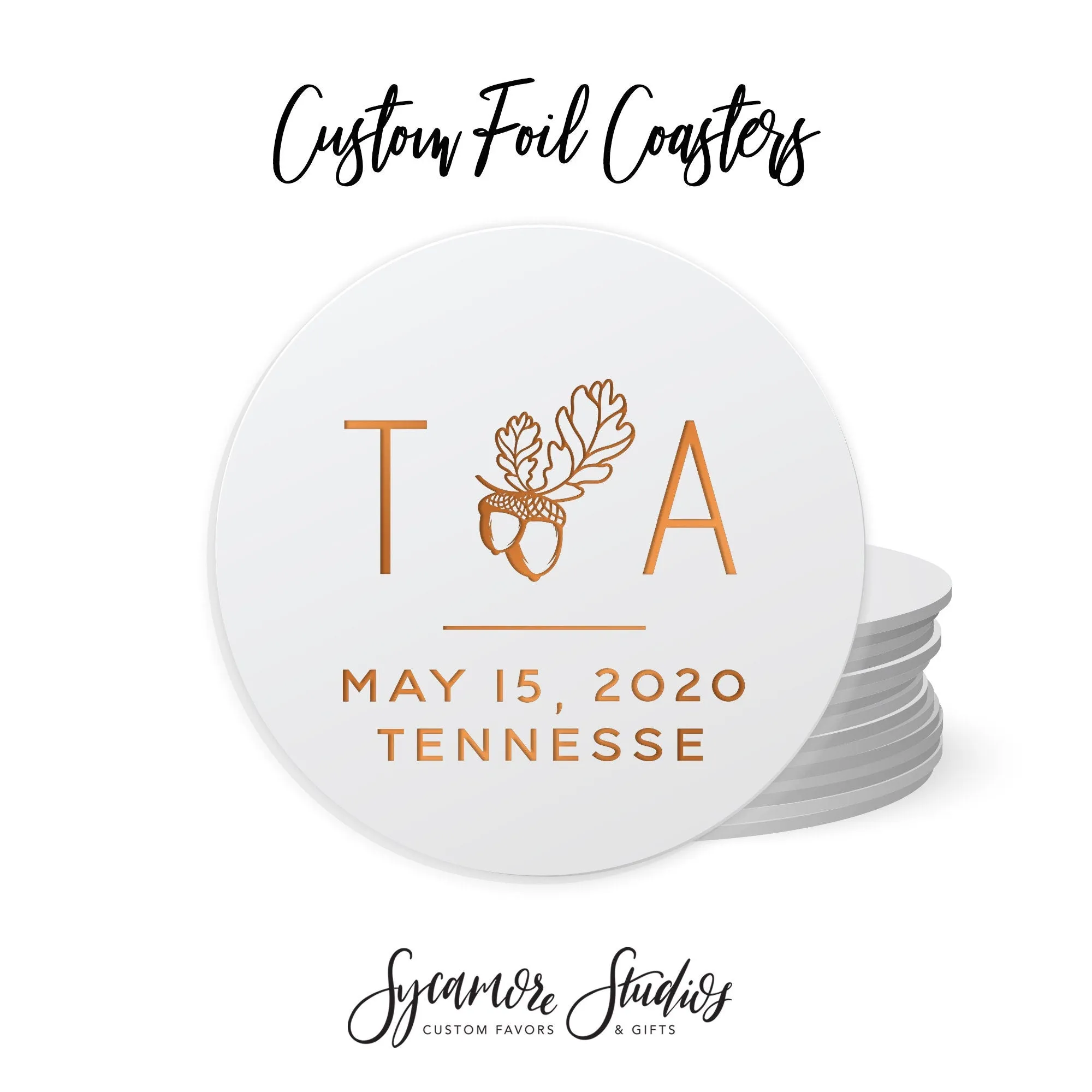 Foiled Wedding Coaster #16 - Oak