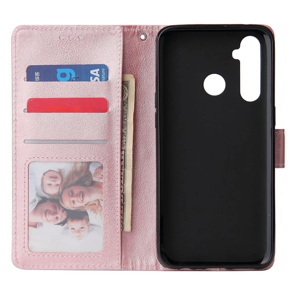 For OPPO Realme 5 Rro Cellphone Cover Buckle Closure Cards Holder Wallet Design Stand Function PU Leather Smart Shell Overall Protection  Rose gold