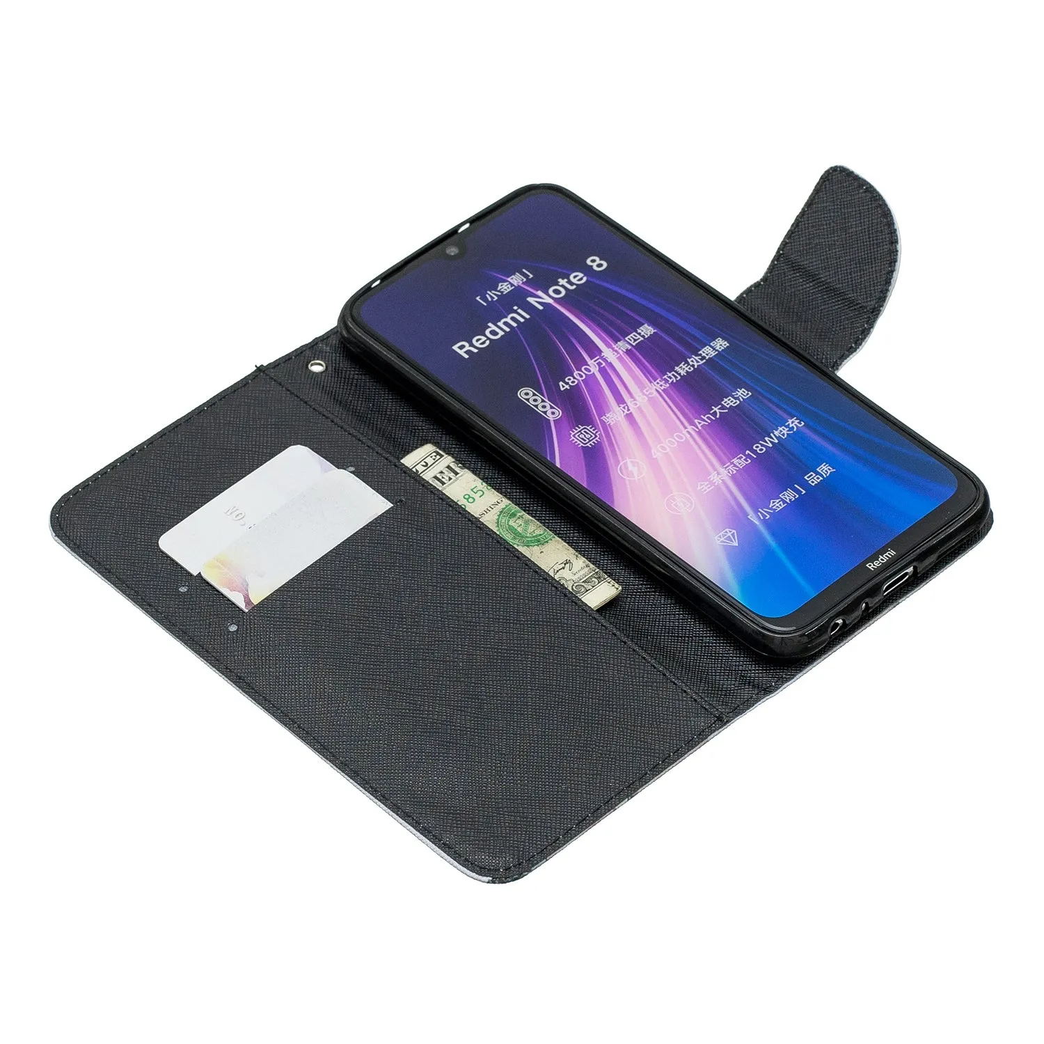 For Redmi Note 8/8 Pro Cellphone Cover Stand Function Wallet Design PU Leather Smartphone Shell Elegant Pattern Printed  Red lip cat