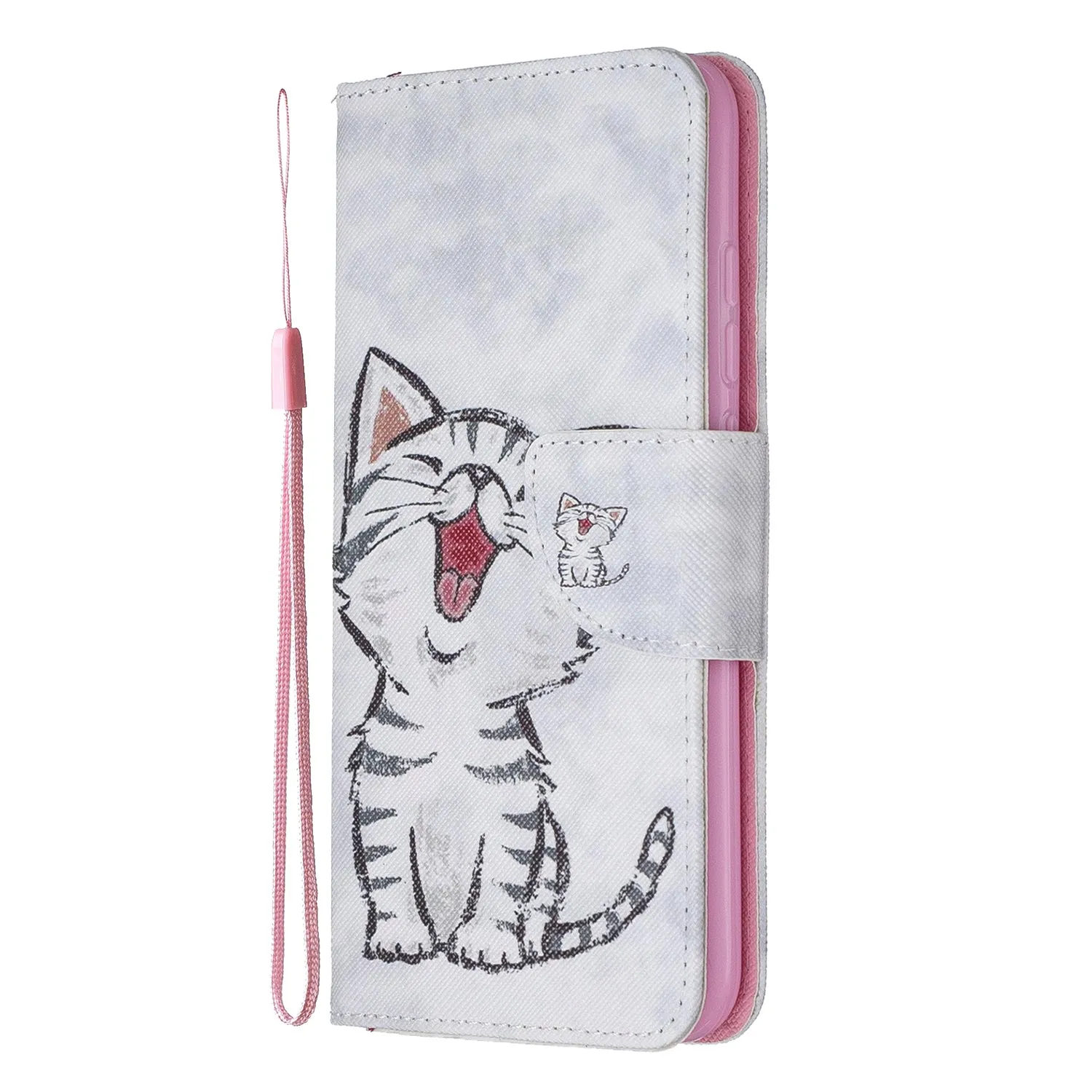 For Redmi Note 8/8 Pro Cellphone Cover Stand Function Wallet Design PU Leather Smartphone Shell Elegant Pattern Printed  Red lip cat