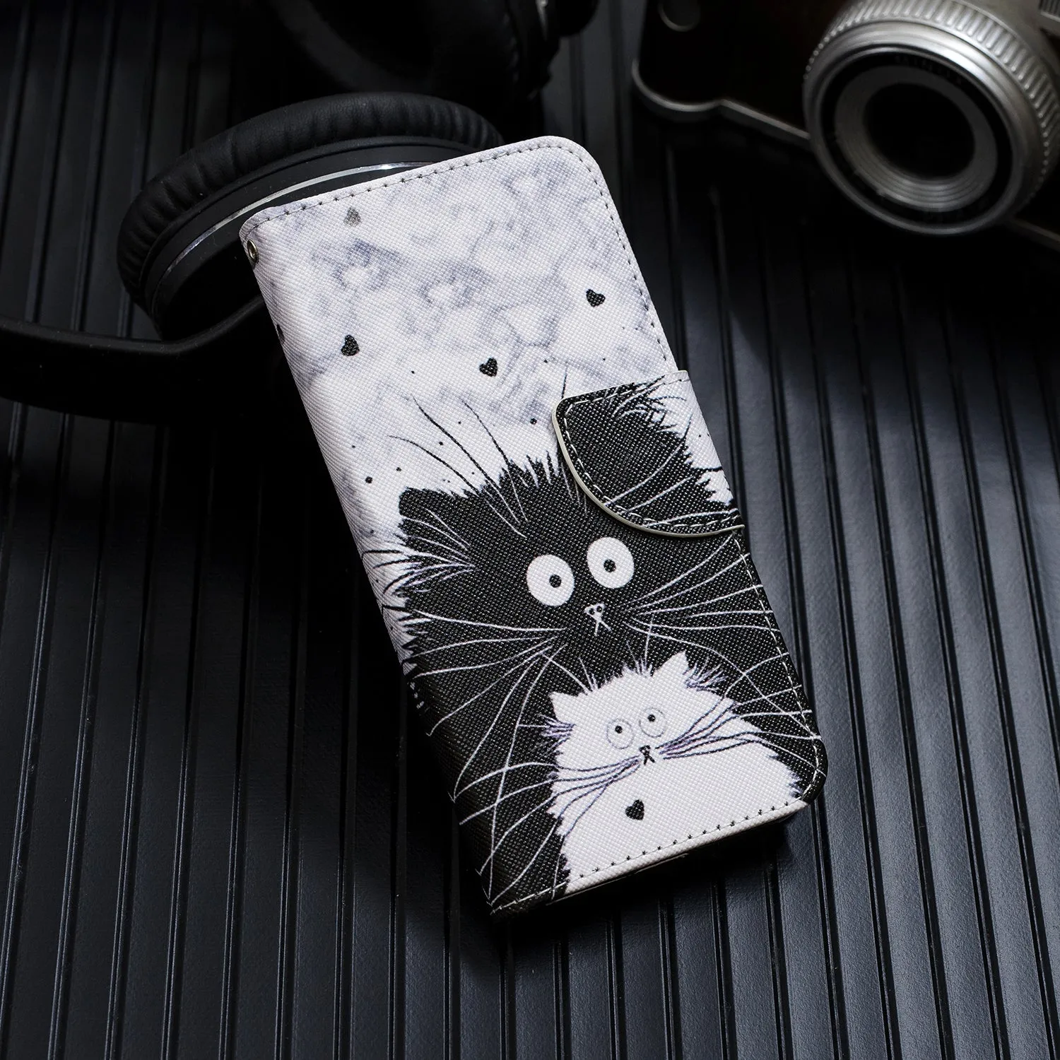 For Redmi Note 8/8 Pro Cellphone Cover Stand Function Wallet Design PU Leather Smartphone Shell Elegant Pattern Printed  Red lip cat