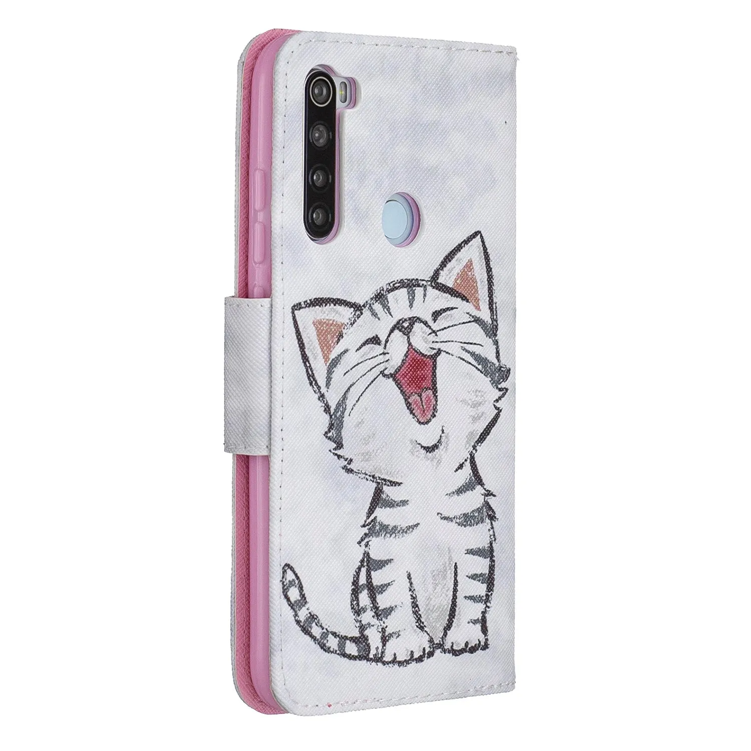 For Redmi Note 8/8 Pro Cellphone Cover Stand Function Wallet Design PU Leather Smartphone Shell Elegant Pattern Printed  Red lip cat
