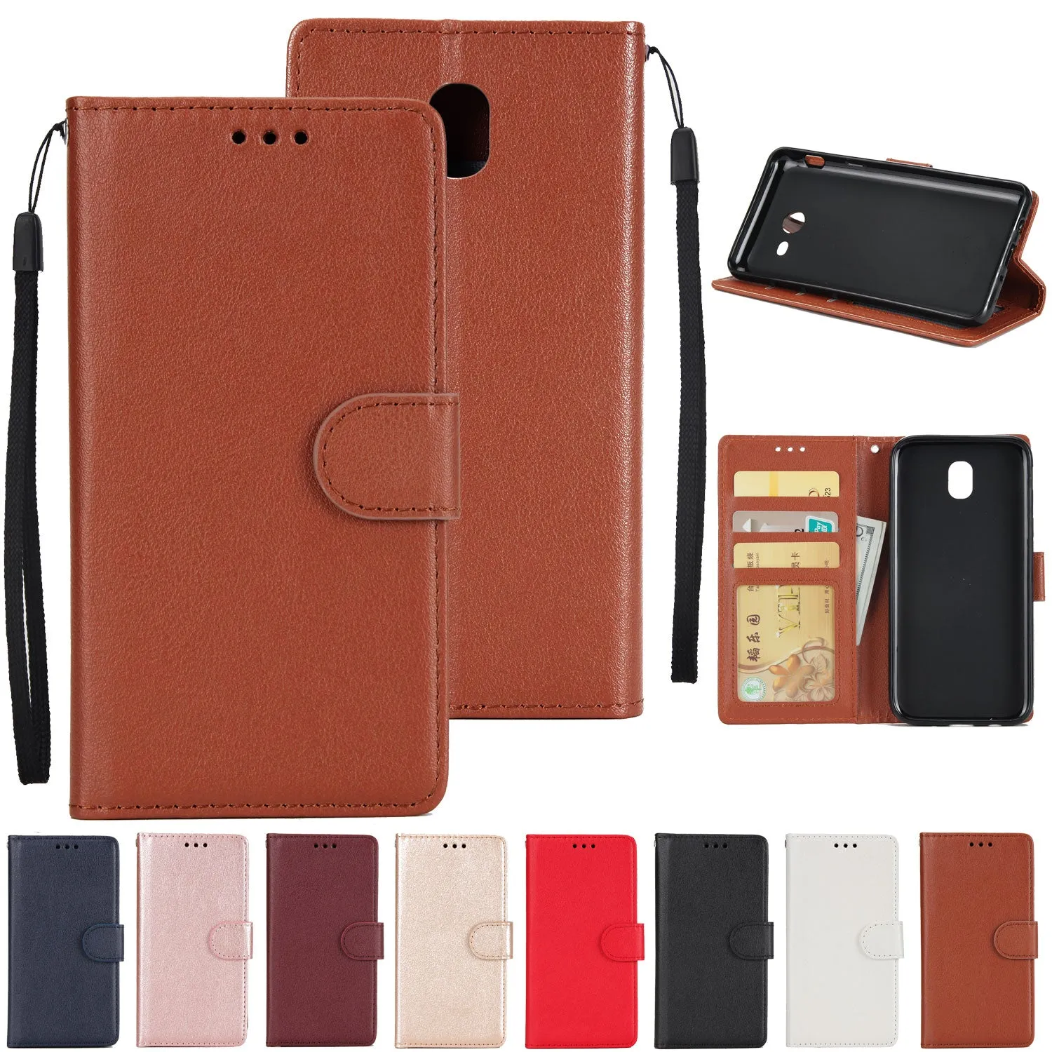 For Samsung J7 2017 European Edition/J730/J7 PRO PU Leather Protective Phone Case with 3 Card Position brown