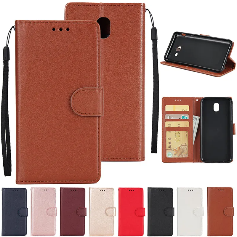 For Samsung J7 2017 European Edition/J730/J7 PRO PU Leather Protective Phone Case with 3 Card Position brown