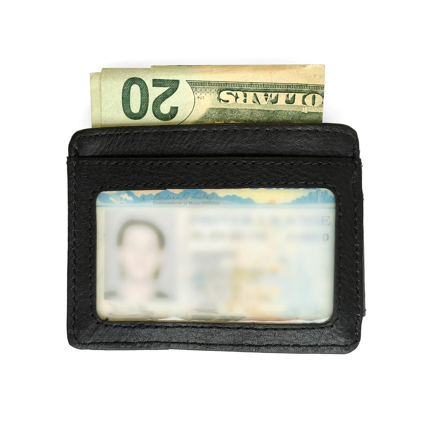 Genuine Leather Money Clip with Credit Card Slots and ID Slot Window Credit Card Holder Card Wallet