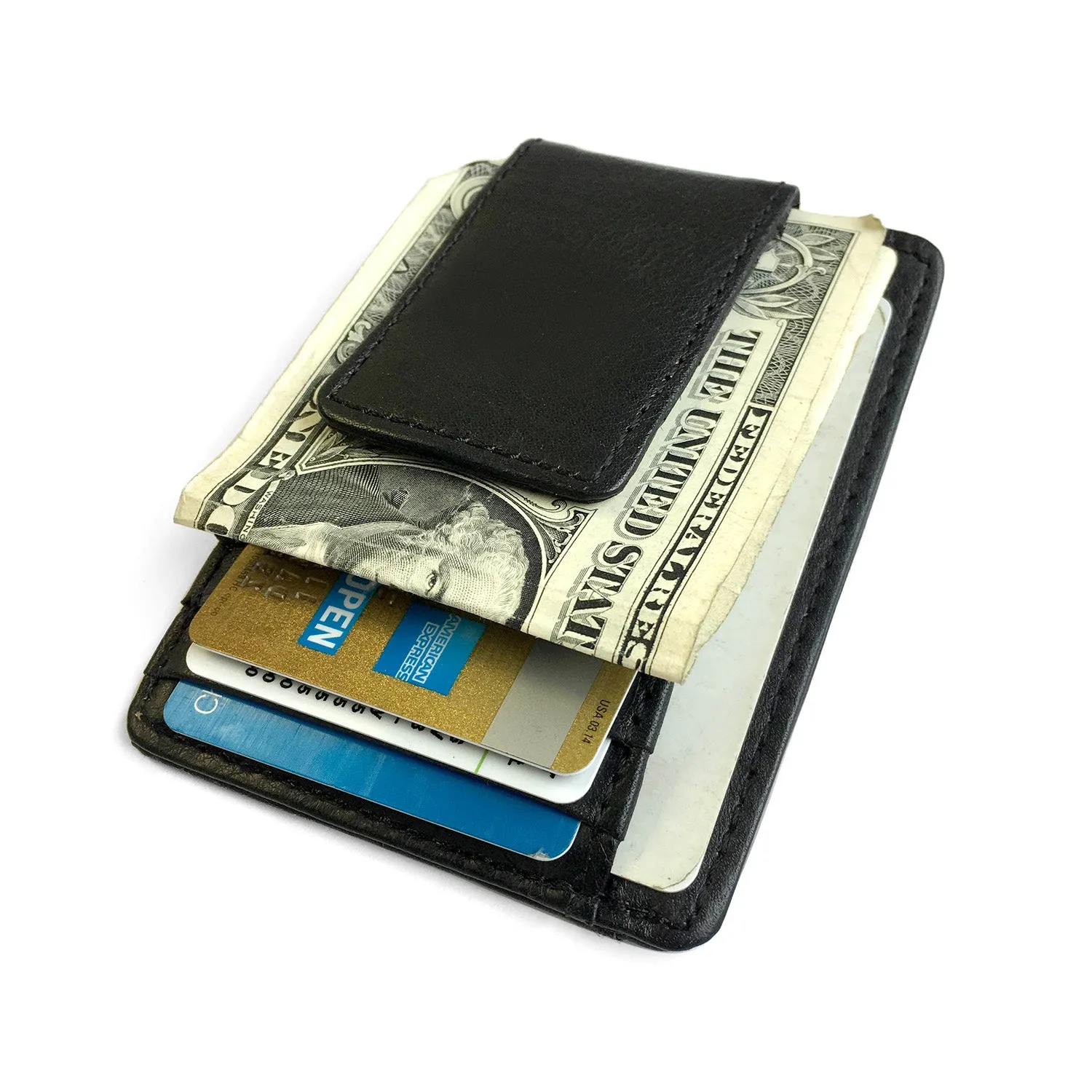 Genuine Leather Money Clip with Credit Card Slots and ID Slot Window Credit Card Holder Card Wallet