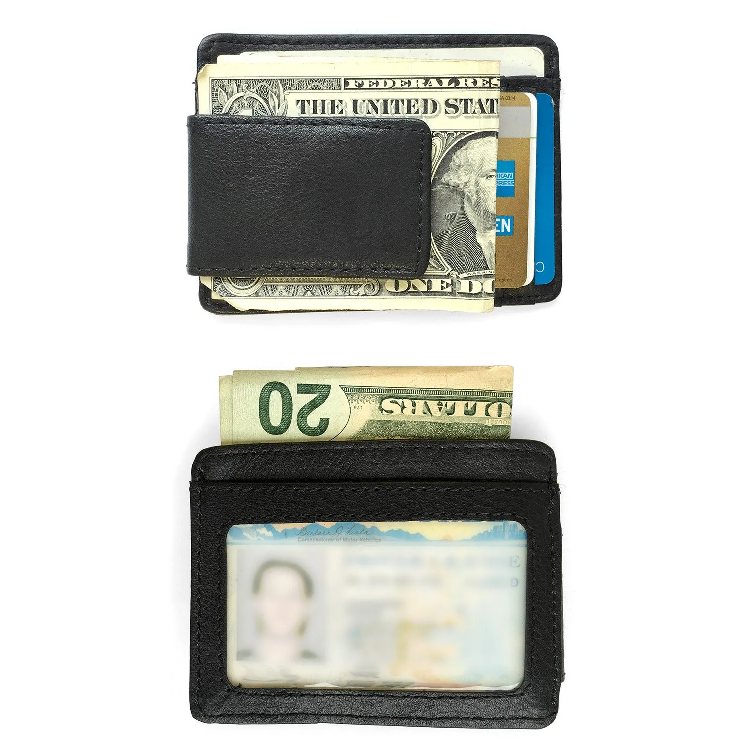Genuine Leather Money Clip with Credit Card Slots and ID Slot Window Credit Card Holder Card Wallet