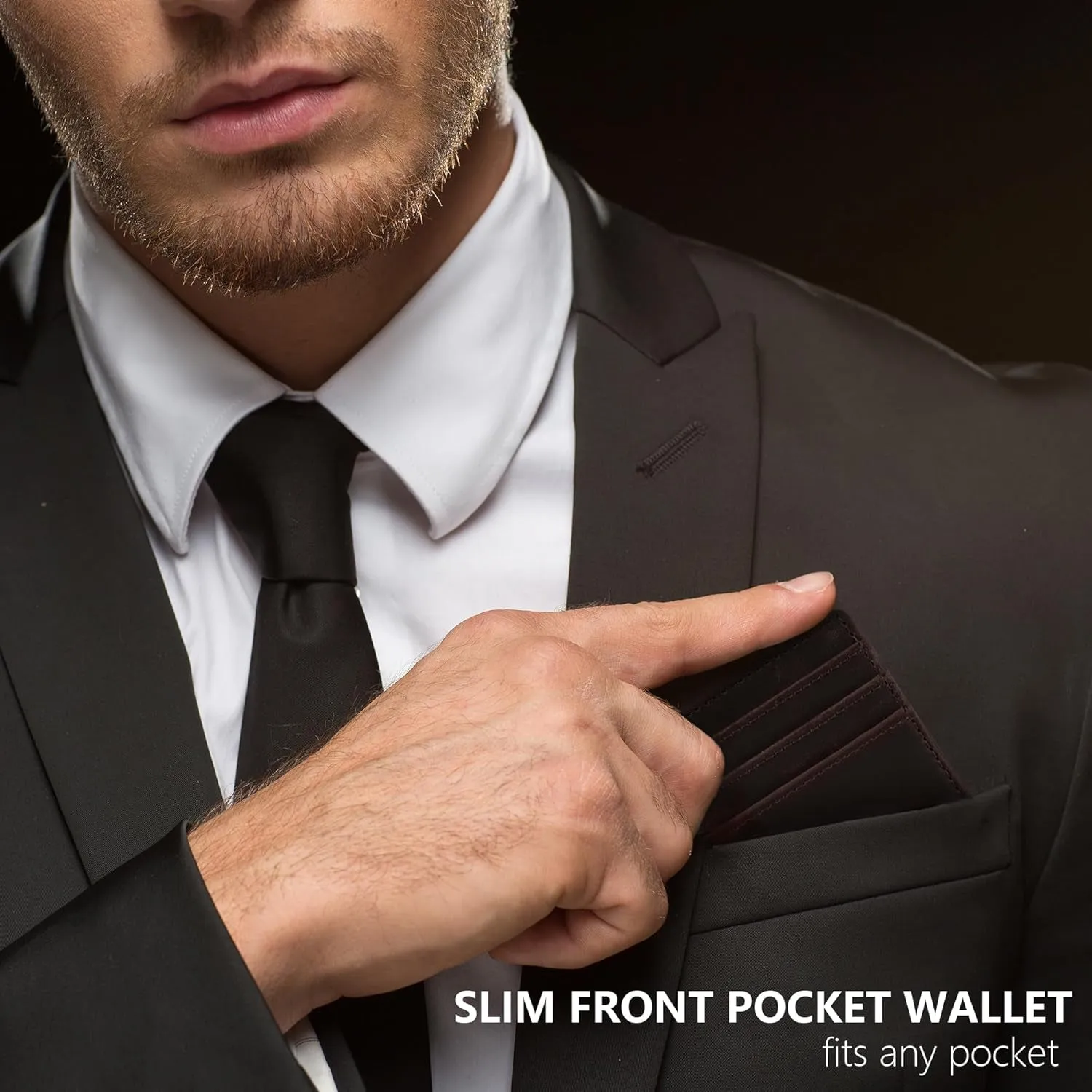 Genuine Leather Slim Wallet with Airtag compartment, Compatible with AirTag