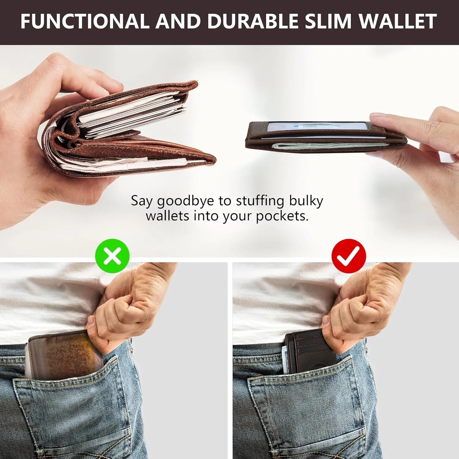 Genuine Leather Slim Wallet with Airtag compartment, Compatible with AirTag