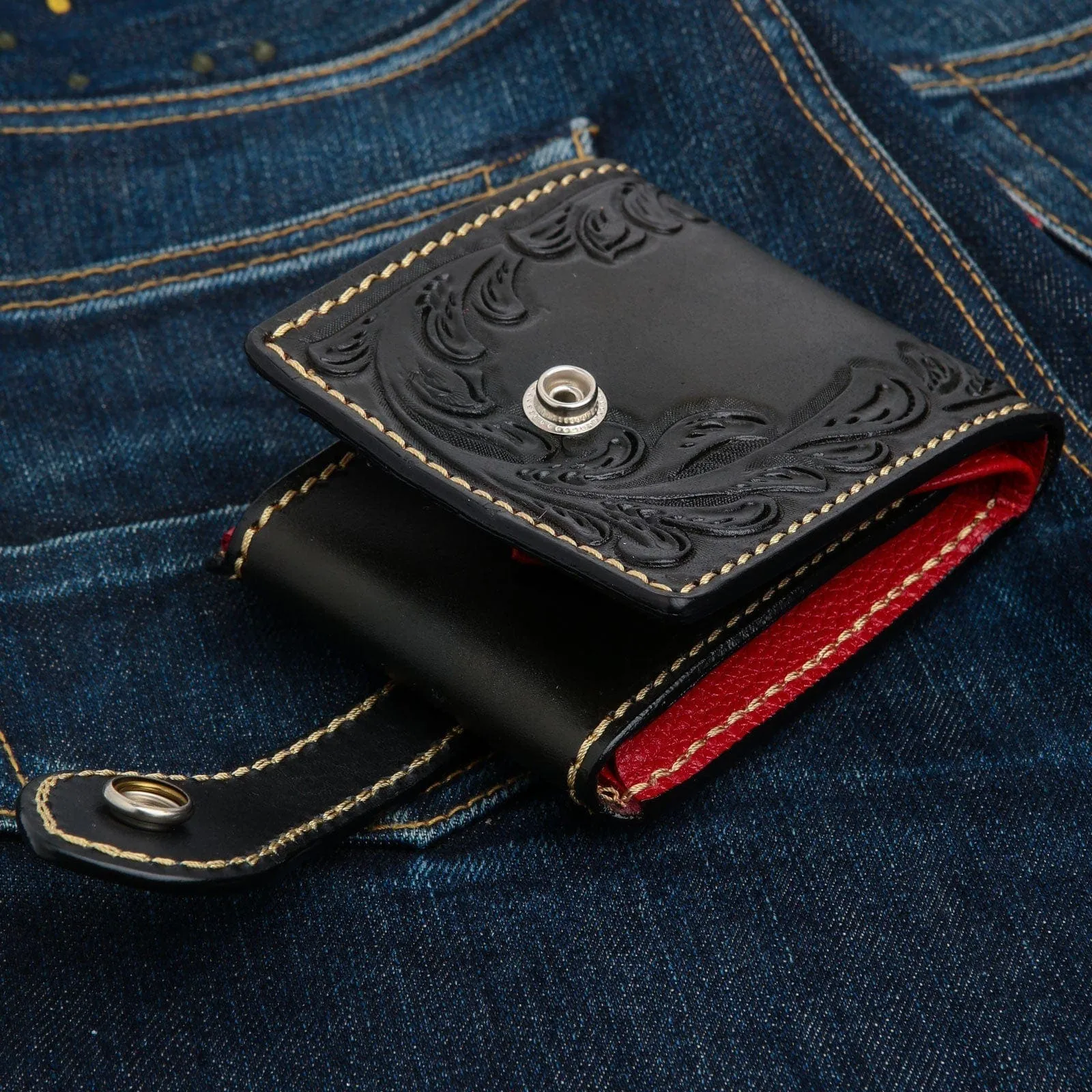 Genuine Leather Turquoise Indian Cowboy Floral Biker Wallet