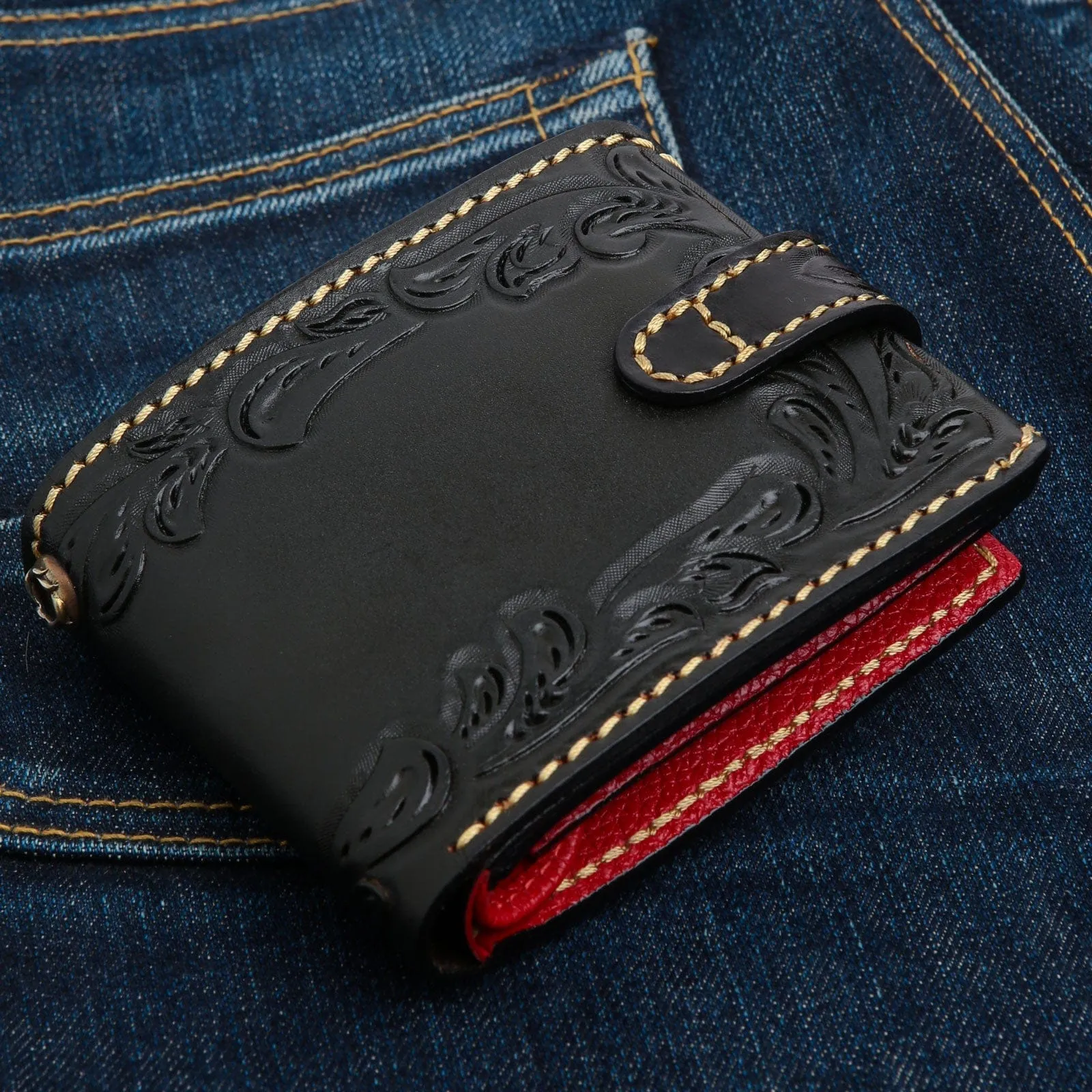 Genuine Leather Turquoise Indian Cowboy Floral Biker Wallet