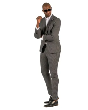 Giovanni Testi Traveler 1 Button Peak Lapel Slim Fit Suit GTRVL1P-5194 BLK/WHITE (R23-B)