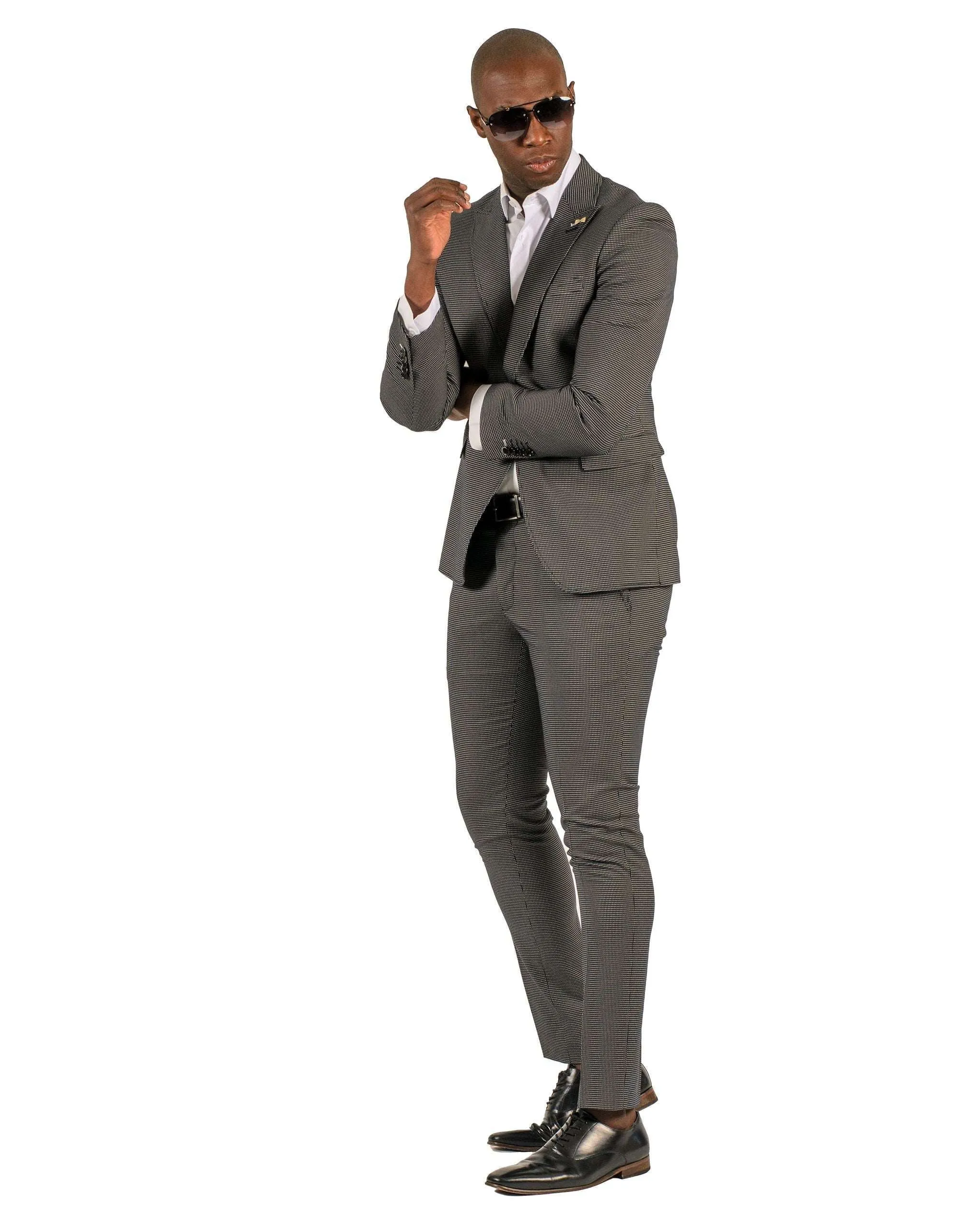 Giovanni Testi Traveler 1 Button Peak Lapel Slim Fit Suit GTRVL1P-5194 BLK/WHITE (R23-B)