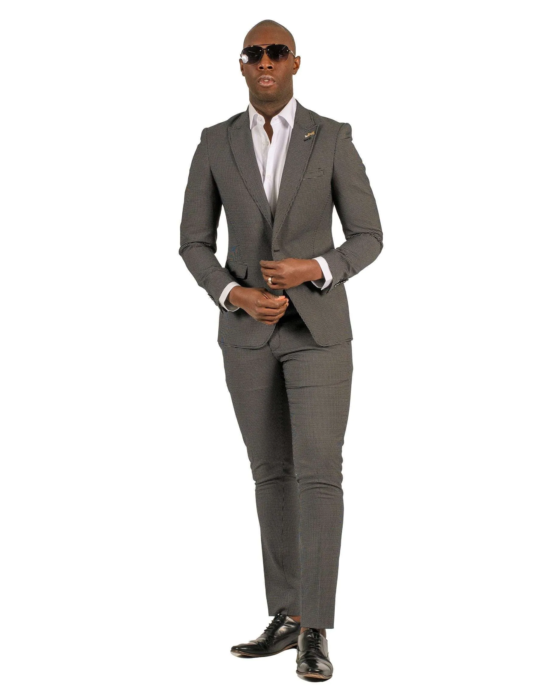 Giovanni Testi Traveler 1 Button Peak Lapel Slim Fit Suit GTRVL1P-5194 BLK/WHITE (R23-B)