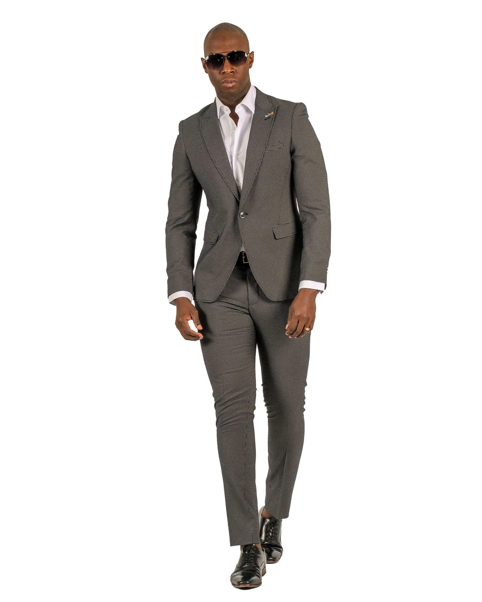 Giovanni Testi Traveler 1 Button Peak Lapel Slim Fit Suit GTRVL1P-5194 BLK/WHITE (R23-B)