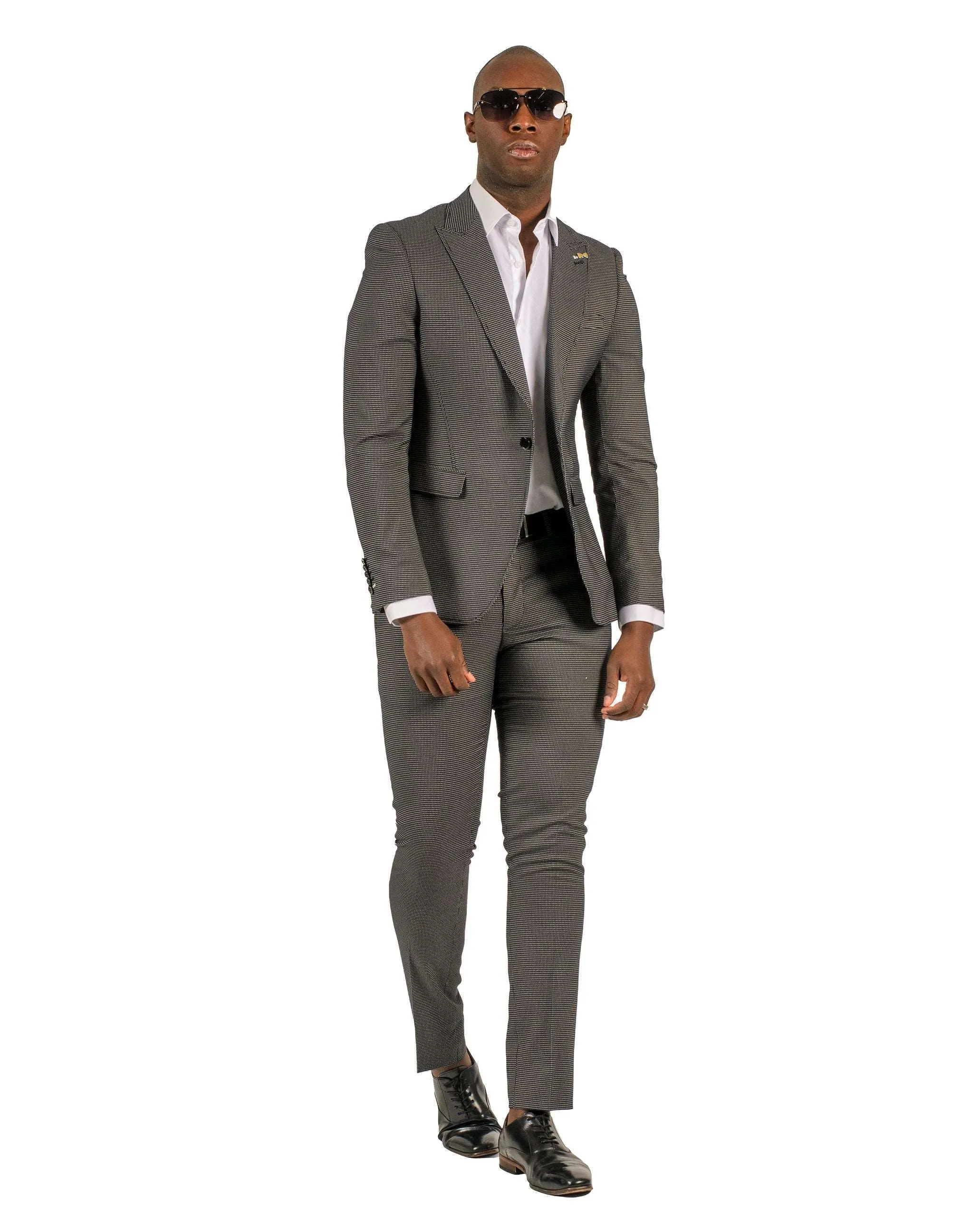 Giovanni Testi Traveler 1 Button Peak Lapel Slim Fit Suit GTRVL1P-5194 BLK/WHITE (R23-B)