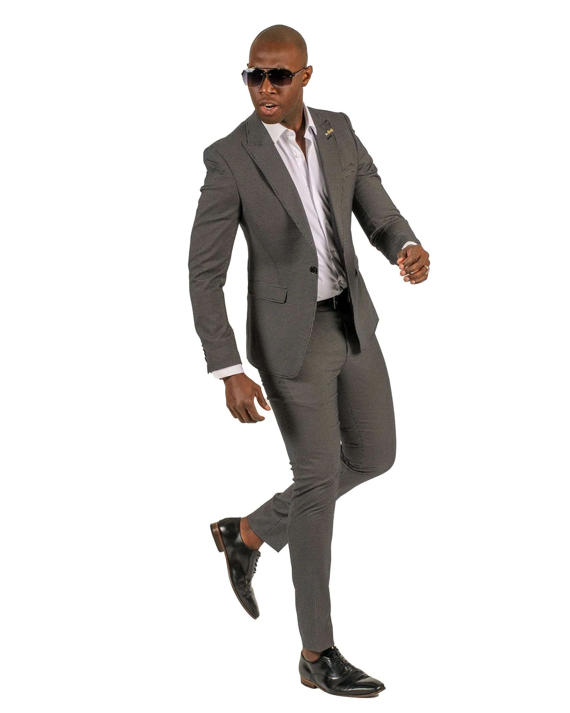 Giovanni Testi Traveler 1 Button Peak Lapel Slim Fit Suit GTRVL1P-5194 BLK/WHITE (R23-B)