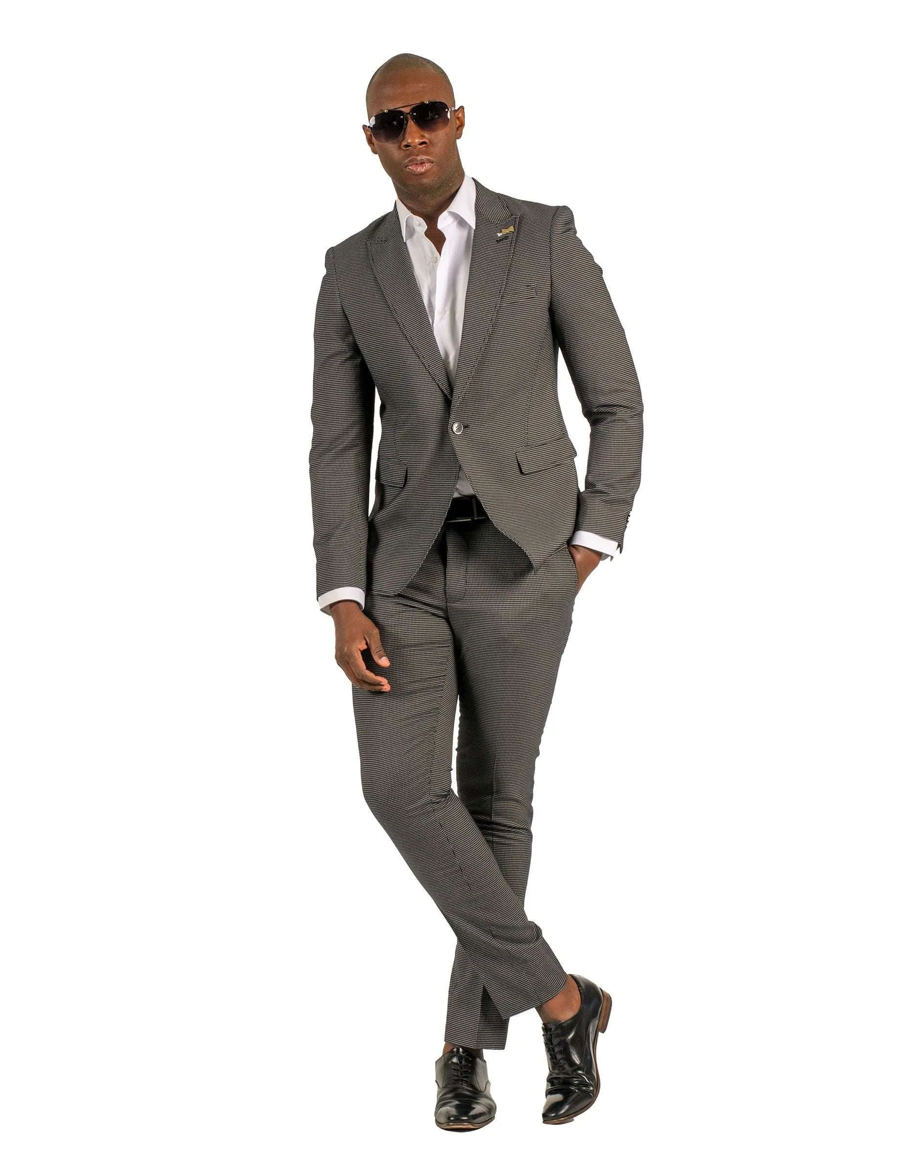 Giovanni Testi Traveler 1 Button Peak Lapel Slim Fit Suit GTRVL1P-5194 BLK/WHITE (R23-B)