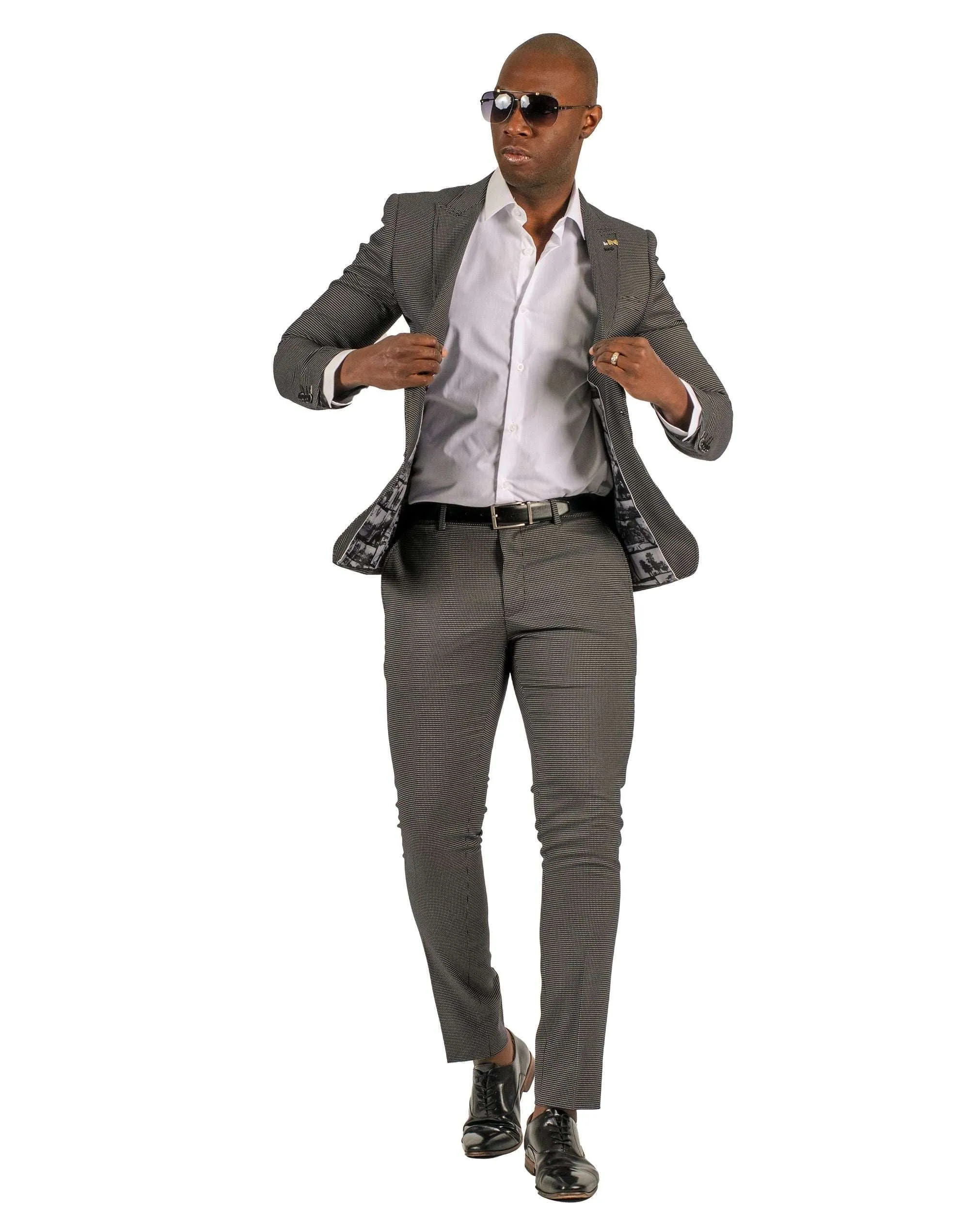 Giovanni Testi Traveler 1 Button Peak Lapel Slim Fit Suit GTRVL1P-5194 BLK/WHITE (R23-B)