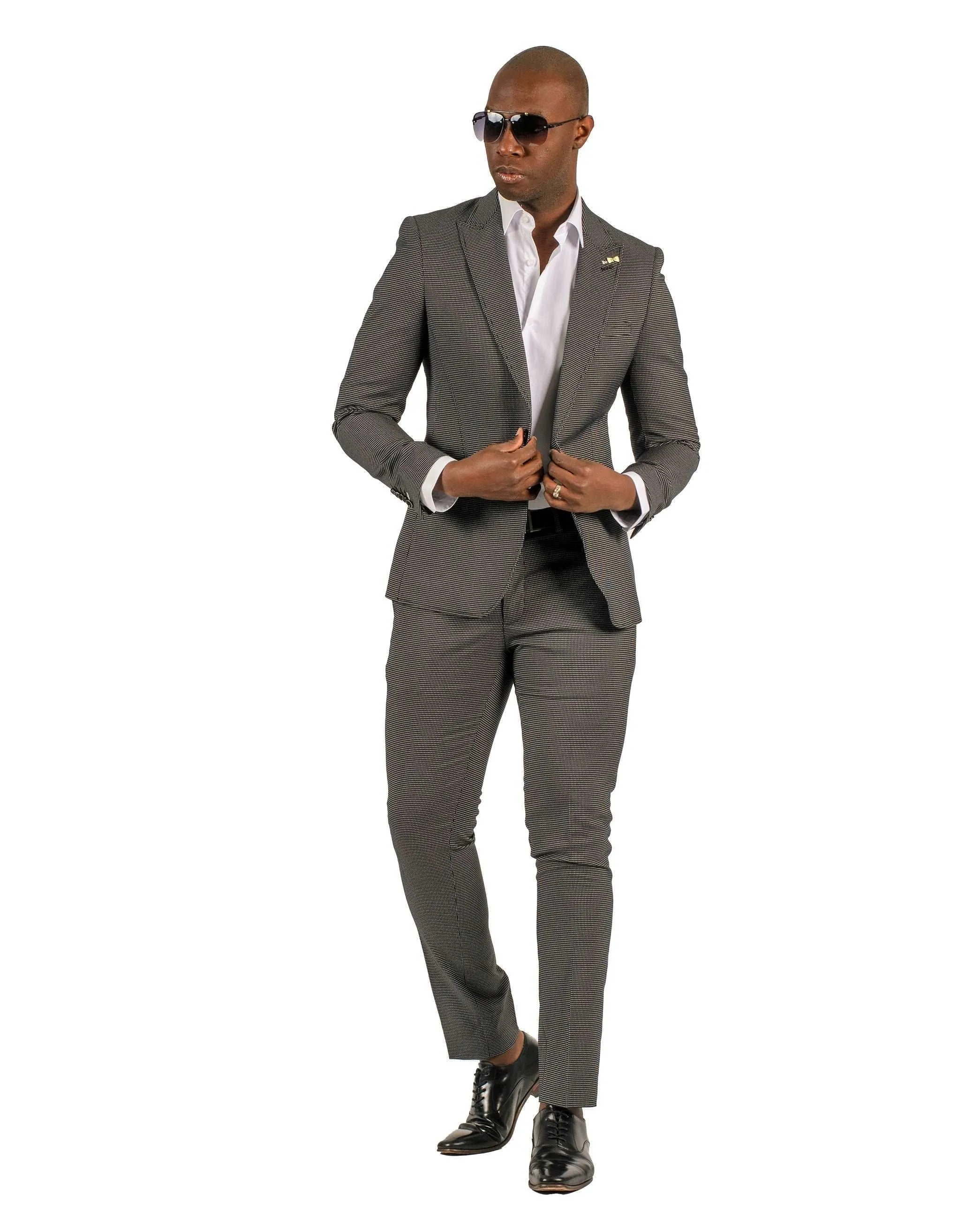 Giovanni Testi Traveler 1 Button Peak Lapel Slim Fit Suit GTRVL1P-5194 BLK/WHITE (R23-B)