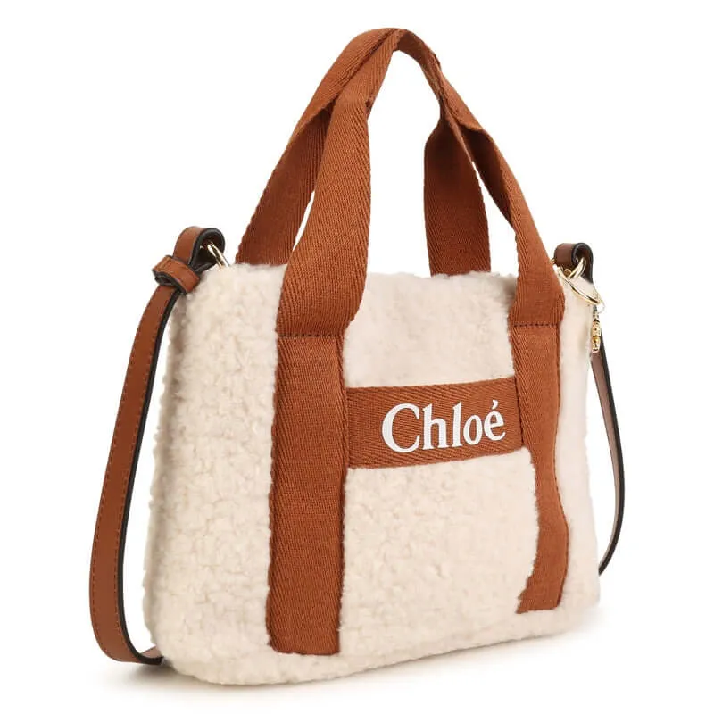 Girls Cream Faux Fur Shoulder Bag