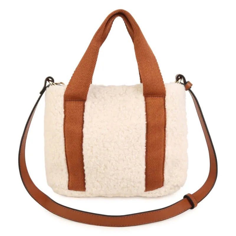 Girls Cream Faux Fur Shoulder Bag
