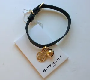 Givenchy Black Leather Cat Collar Gold Charm
